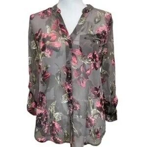Kut From The Kloth Sinclaire Button Down Floral Blouse w/ roll up sleeves Size M